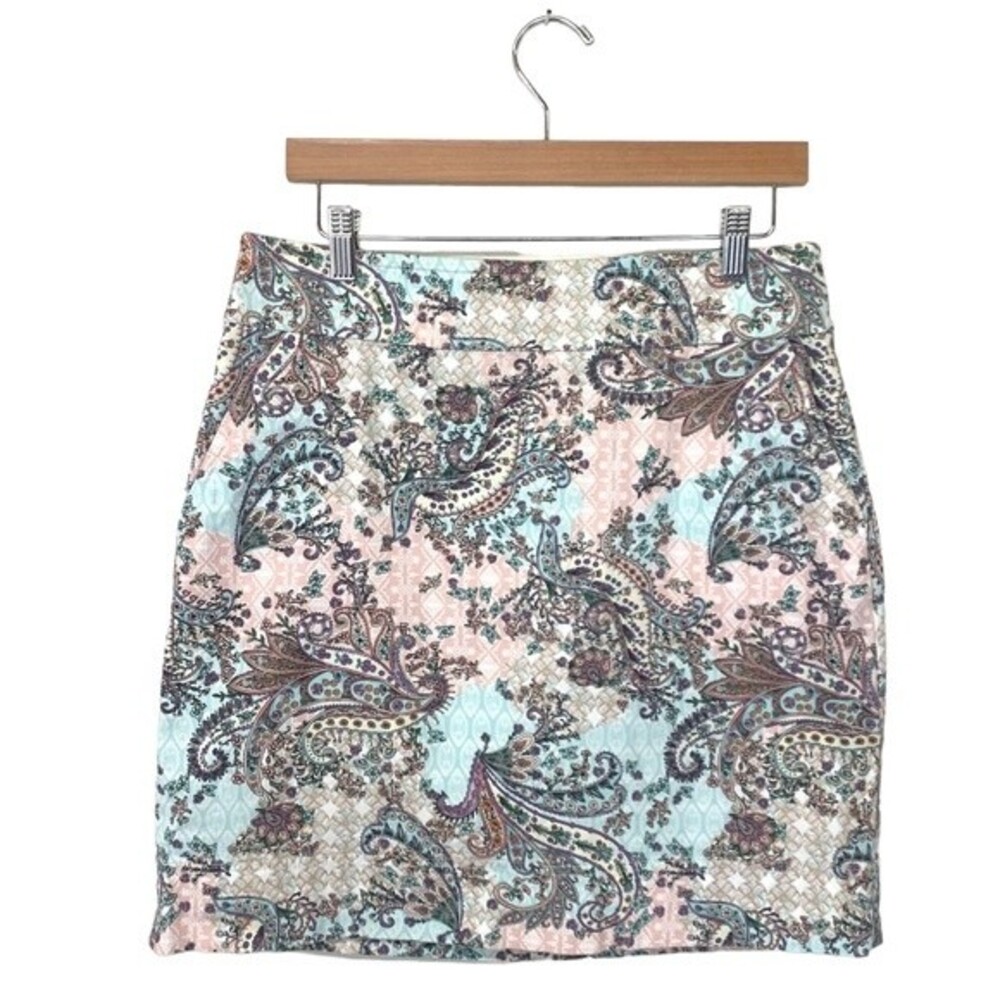 Talbots | Pastel Pink Blue‎ Paisley Pencil Skirt 10